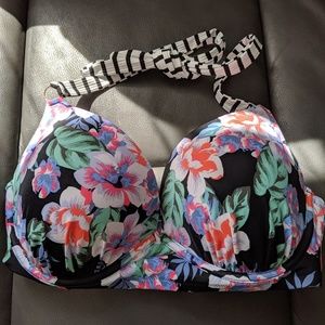 Black floral bikini top